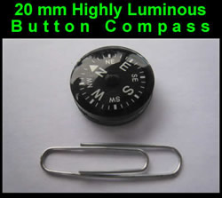 Survival Button Compass - Grade AA 20mm - Highly Luminous