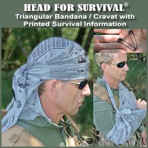 Head for Survival ® TACTICAL Triangular Bandana / Cravat with Printed Survival Information  (HFSTactical)